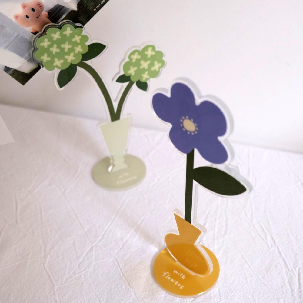 Flower Shaped Acrylic Flower Card Holder Portable Flower Desk Paper Clip Desktop Decoration