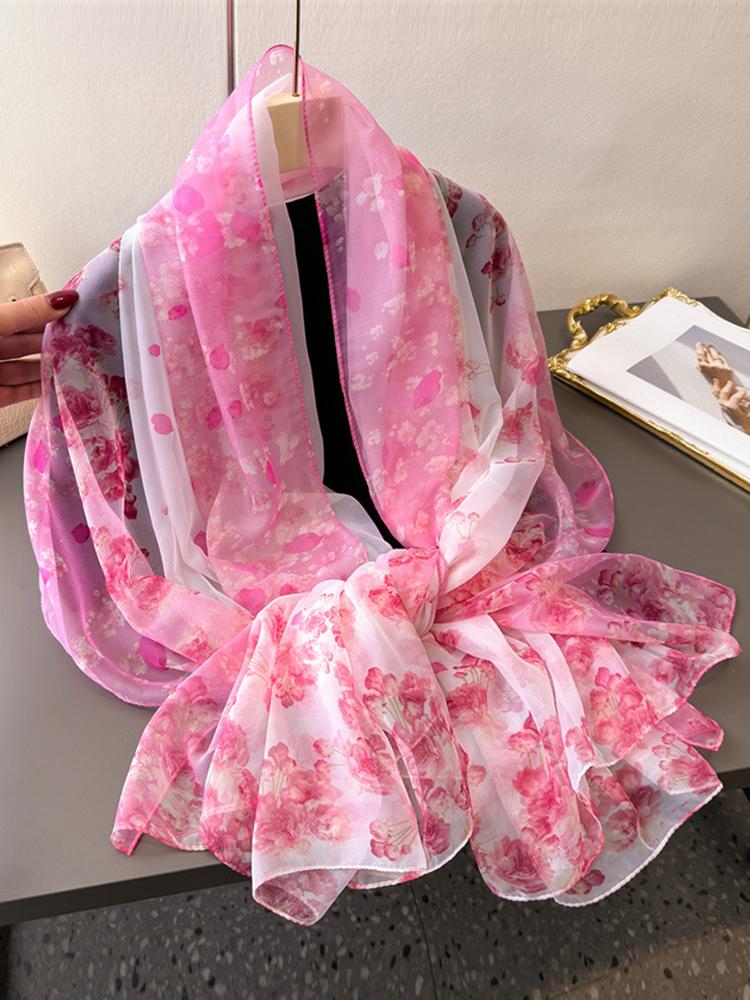 Elegant Women Chiffon Silk Scarf Wrap Shawl Sweet Floral Print Sunscreen Bandanas Hijab Mujer Boho Scarve Pareo Casual Fashion