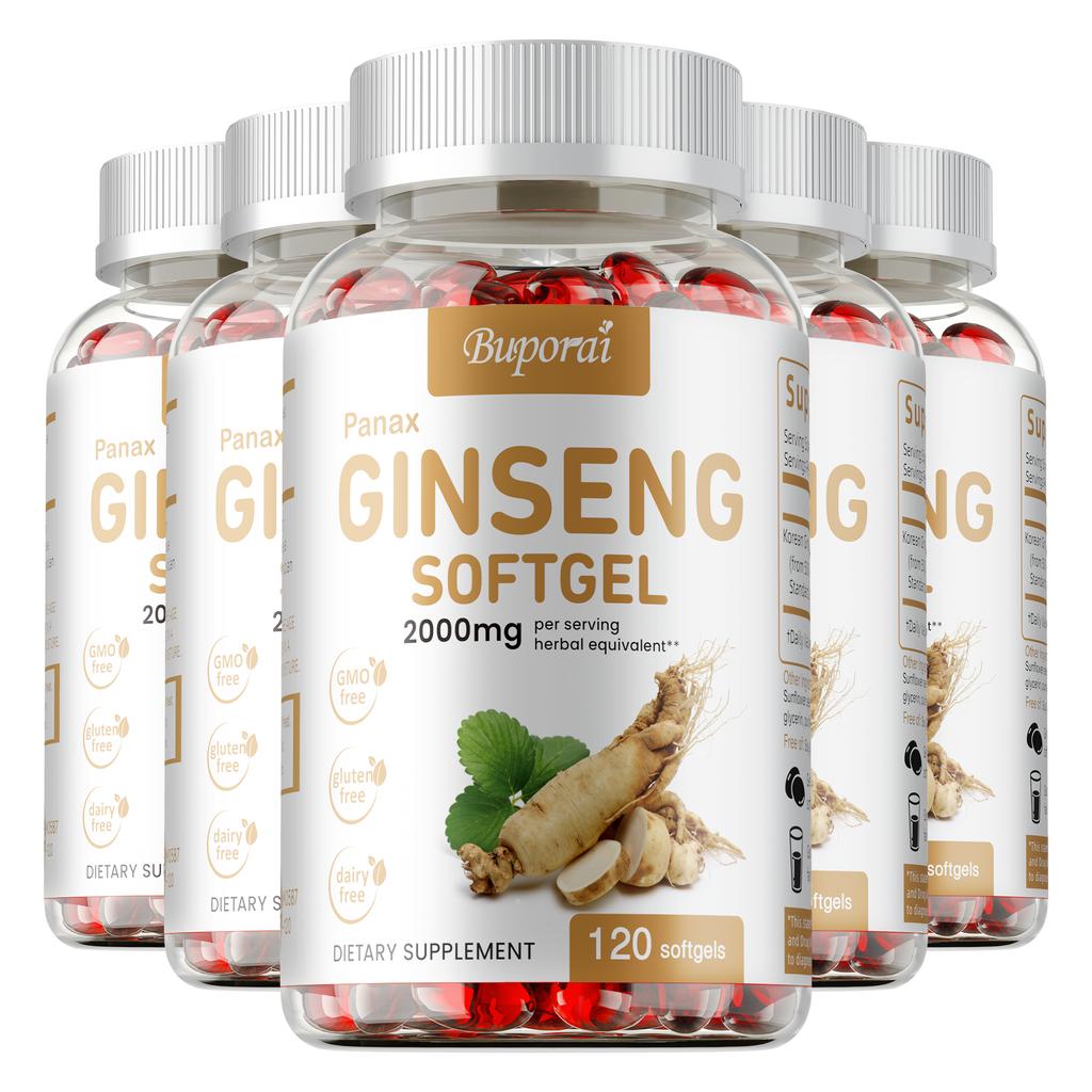 Buporai Ginseng Soft Capsules, containing 2000 mg, nutritional supplement, suitable for adults.