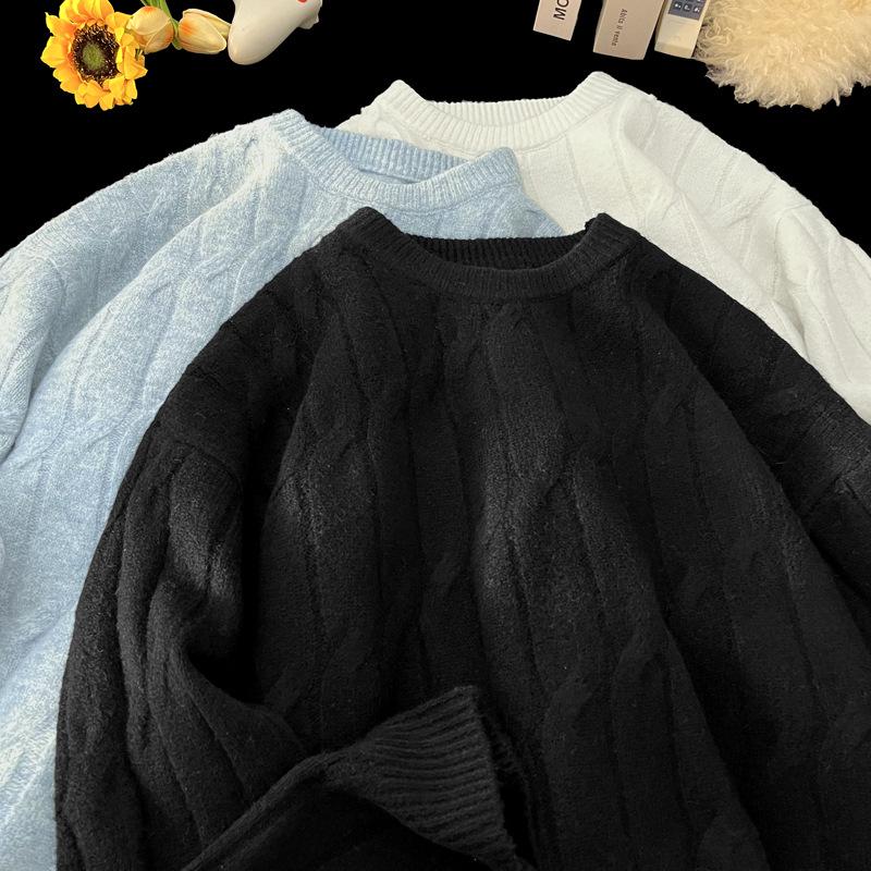 Men's Lazy Style Knit Crew Neck Sweater - Thickened Trendy Autumn/Winter Base Layer