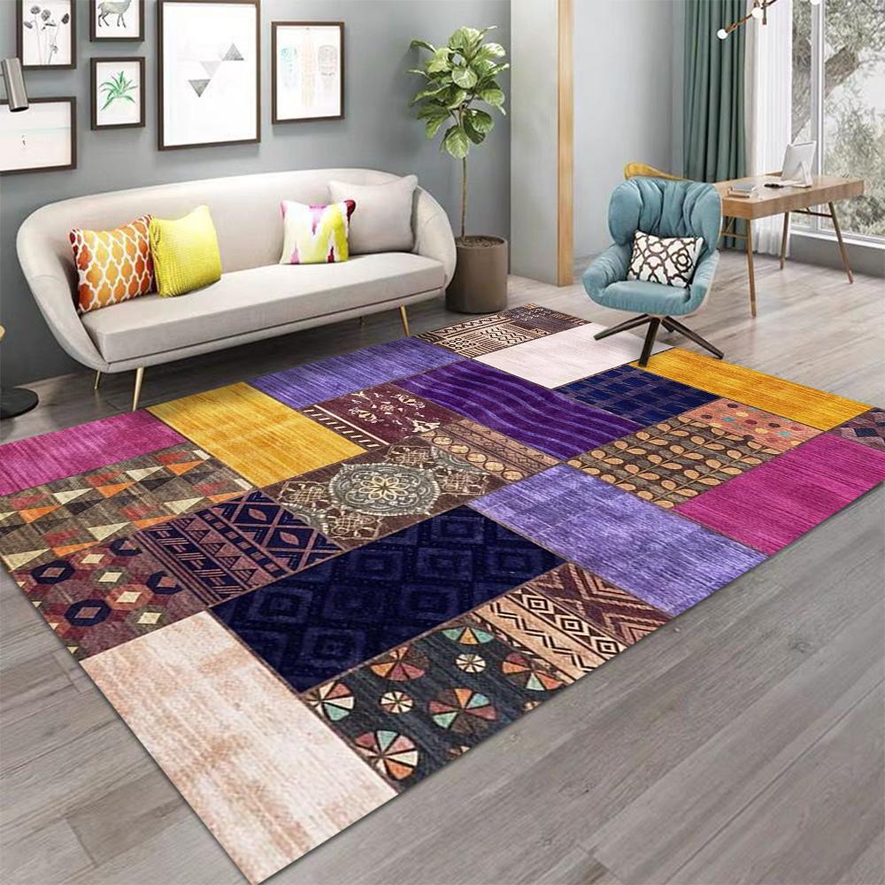 Bohemian Carpet for Living Room Coffee Table, Vintage Ethnic Style Floor Mat for Home, American Country Bedroom Bedside Rug