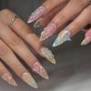 24Pcs Summer Long Almond Press On Nails Hawaiian Dopamine Flower Design Colorful French Y2k Fake Nails