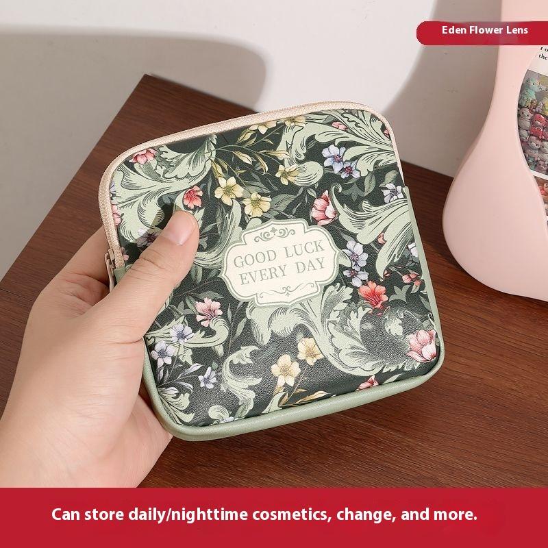 Creative Pvc Sanitary Pads Bag  Floral Print Large Capacity Multipurpose Coin Purse Portable Cosmetic Storage Bag