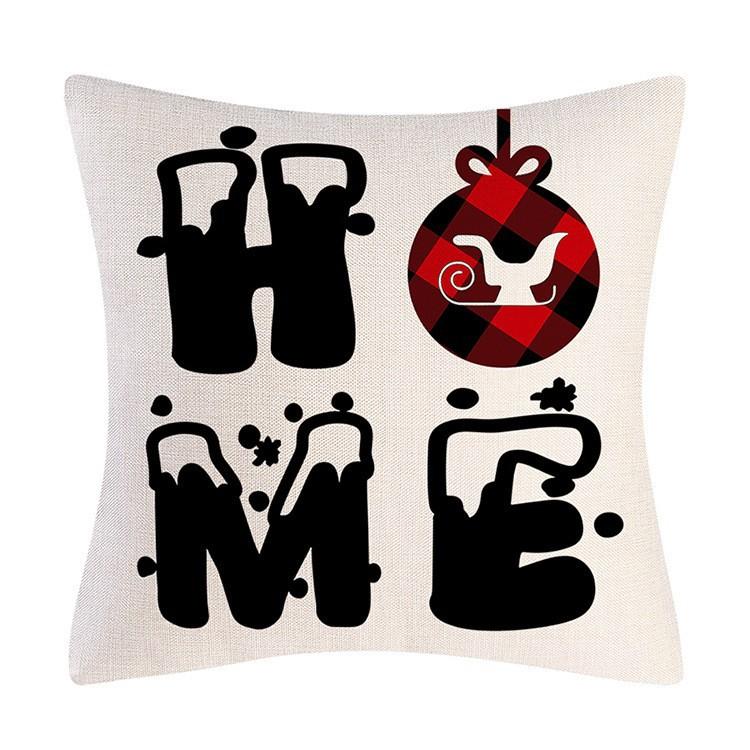 

Christmas Pillow Cover Linen Christmas Black And Red Plaid Letters Sofa Living Room Pillow Cover Cushion Premium 45 * 45Cm (without pillow core)