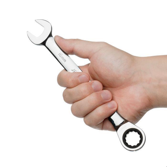 Clé mixte à cliquet - Jetech - 16mm - Acier Cr-V - Finition chrome poli - 12 points