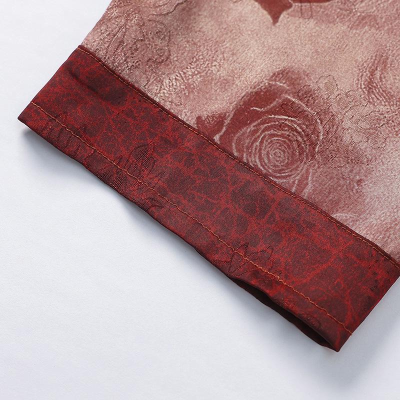 Grandma's Retro Chinese Style Chiffon Top - 60s/70s Seven-Sleeve Shirt for Women