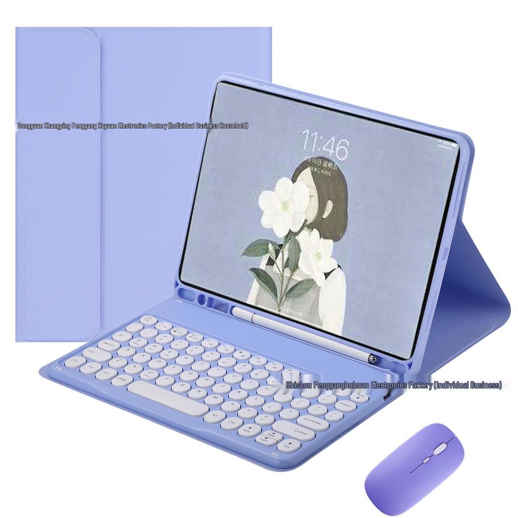 iPad 10.2 & Air 11 Round Cap Bluetooth Keyboard & Protective Case with Pen Slot Stand A16