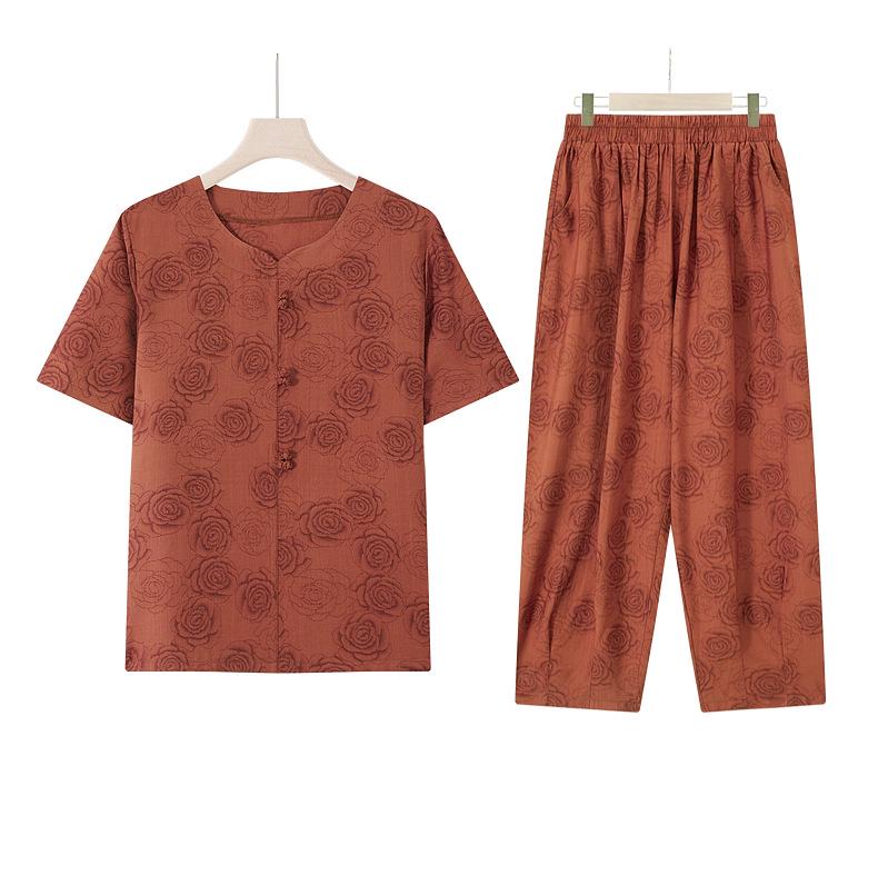 2026 Stylish Cotton Linen Summer T-Shirt Set for Middle-Aged Women