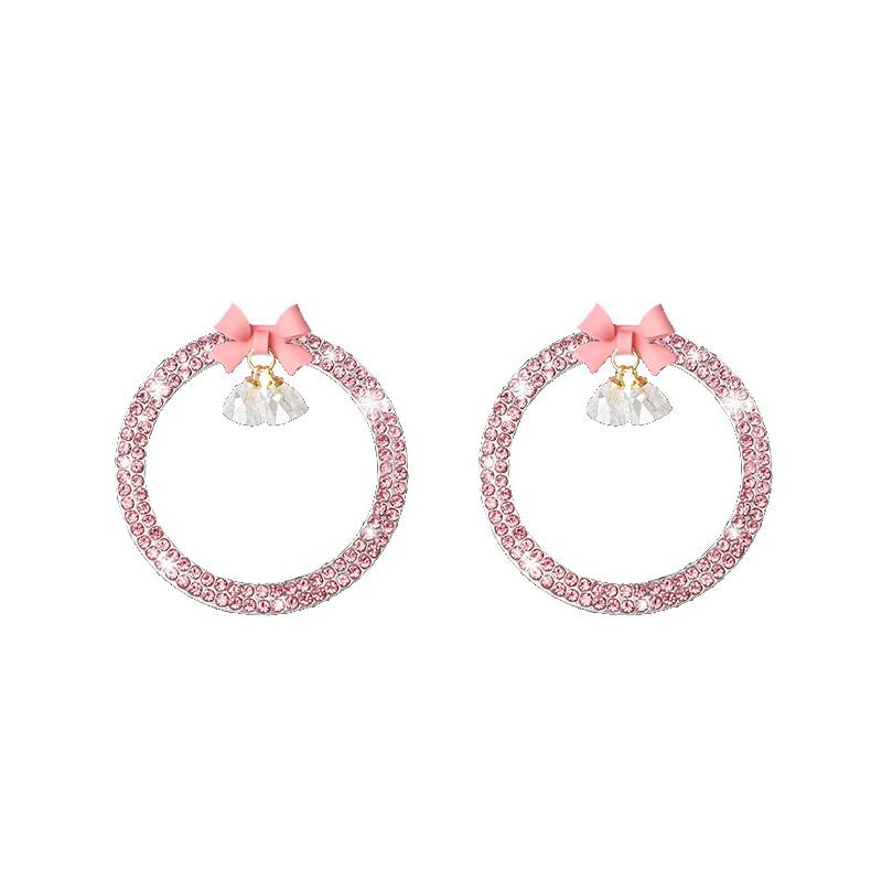 Rhinestone Bow Bell Car Start Switch Button Auto Decorative Diamond Stickers Ring Circle Trims Protective Cover Car Accessories