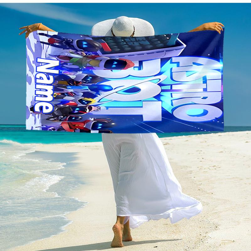 Personalized customized proof beach towel with Astro Bot  pattern - soft, absorbent, quick-drying, perfect swimming, camping&bathing