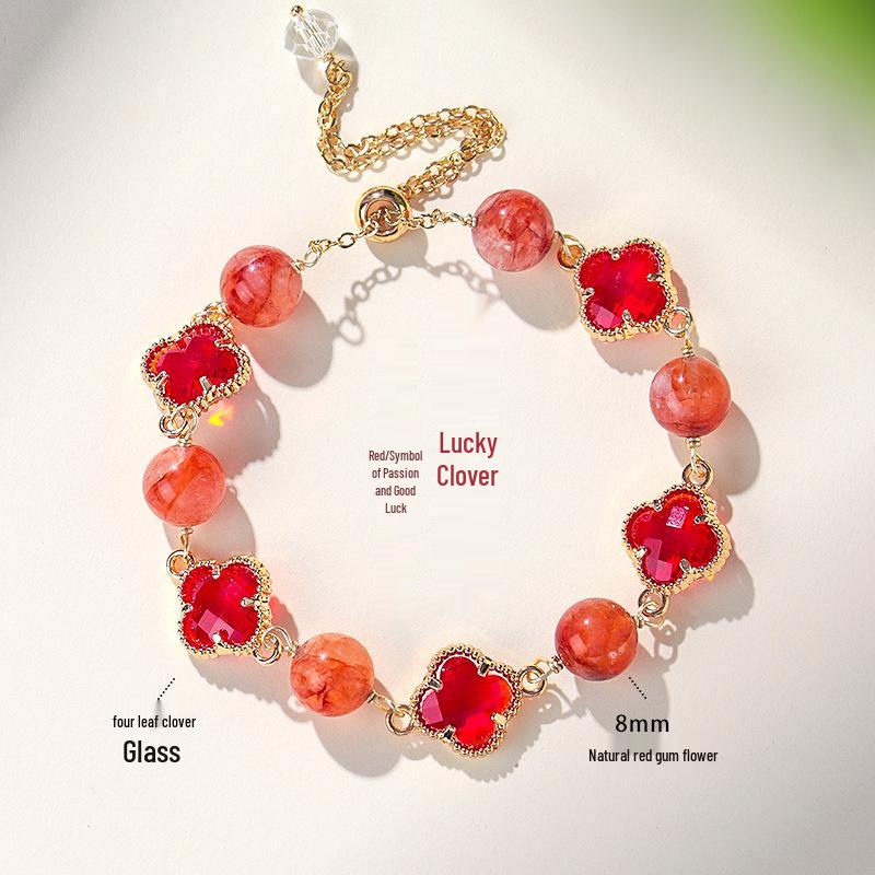 Lucky Clover Amethyst & Rose Quartz Women's Bracelet - Four-Leaf Clover Light Luxury Fashion Jewelry.