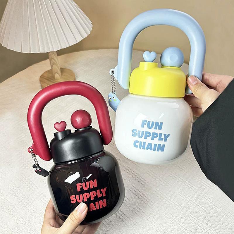 Portable Large Capacity Water Cup Cherry Plastic Straw Water Bottle Double Drink Bowknot Sippy Cup Gifts