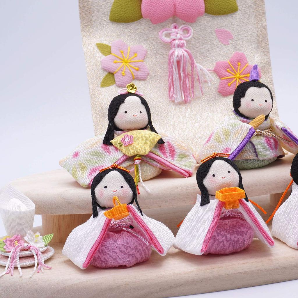 Ryukodo Poteri Hina Dolls Leaf Wooden Stand Decoration Set (Hemp Pattern) 1-890