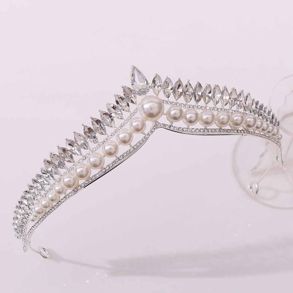 Korean style new bridal pearl crown tiara, simple and elegant princess crown goddess hair accessories