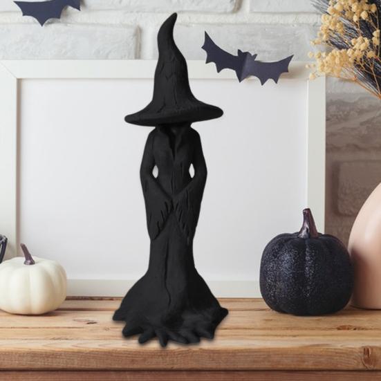 Yousheng 1/2Pcs Hand-Painted Enchanting Witch Statue Halloween Tree Root Black Witch Figurine Resin Sculpture Home Holiday Party Decoration Ornament