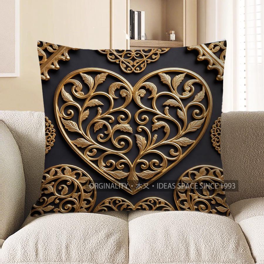 2D Gilt-Heart Patterned Cushion Covers For Home Decor Pattern Cushion Cover Suitable For Sofa Bedroom Car Pillow Cover