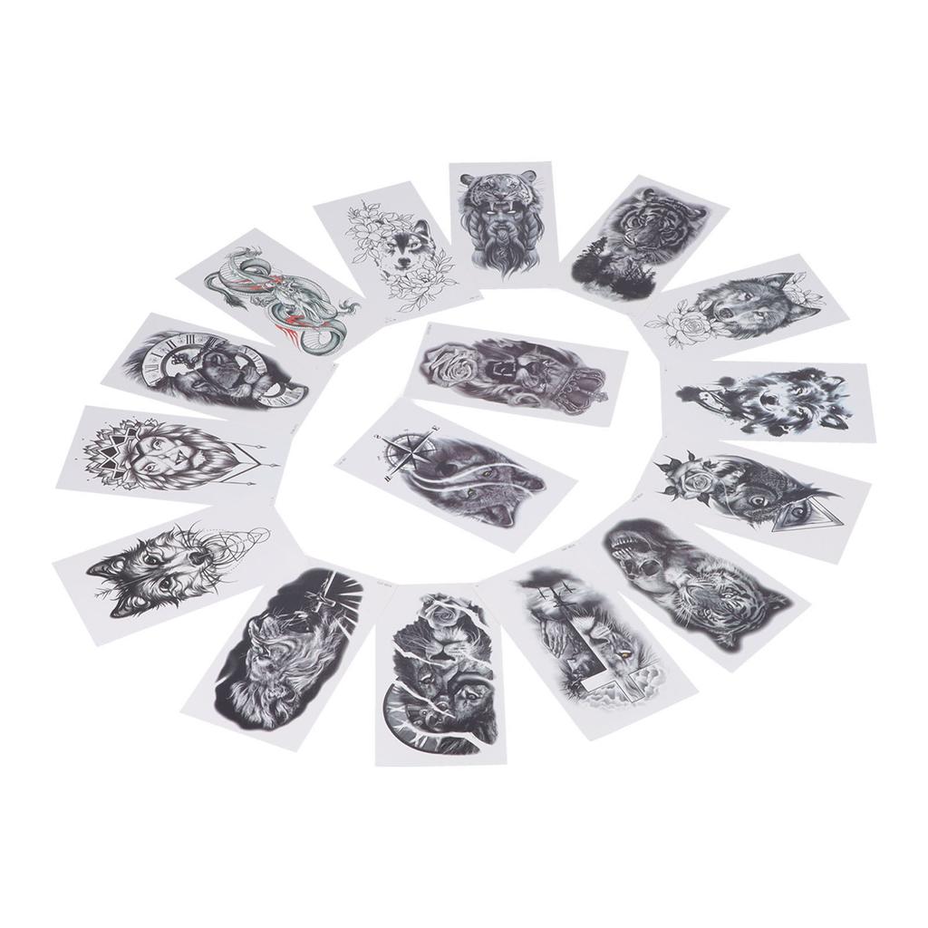 16 Sheet Animal Pattern Temporary Tattoo Sticker Men Waterproof Tattoo Sticker Accessory