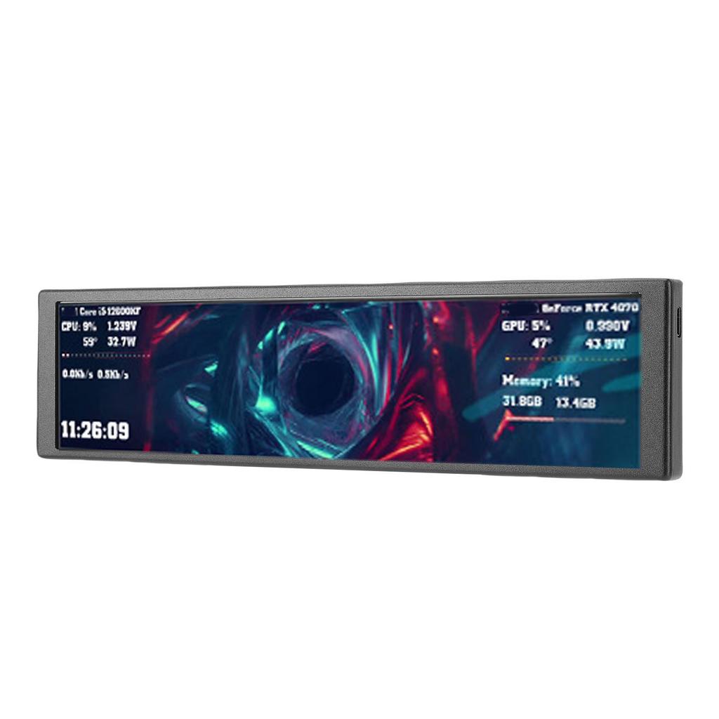 9.2in Computer Case Secondary Screen Landscape Portrait Mode Dynamic Video Theme FHD 1920x462 PC CPU GPU Temperature