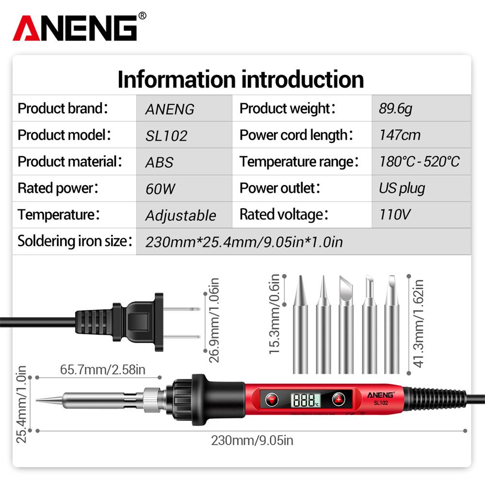 ANENG SL102 Soldering Iron Digital Adjustable Temperature 110V Plug Professional Portable Welding Repair Electric Tools Soldering Pen/soldering Gun