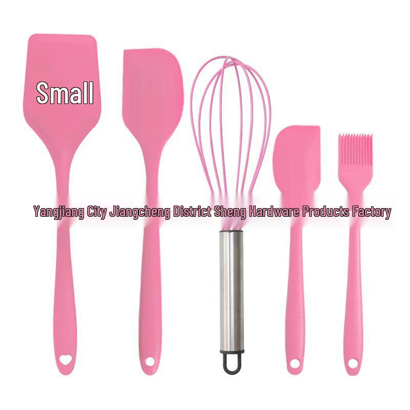 Set de 5 ustensile de bucătărie din silicon: Spatulă, Pensulă de ulei, Tel și Lingură de gătit