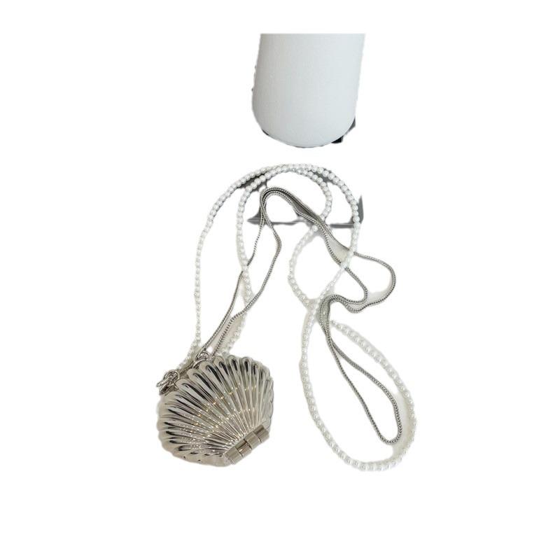 Women's 2025 Pearl Chain Mini Lipstick Crossbody Bag - Metal Shell Accessory