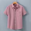 Korean Mens Short Sleeve Shirt Daily Summer Tops Pocket Solid Color Turn-down Collar 100Cotton Casual Shirts Simple Style Clothing