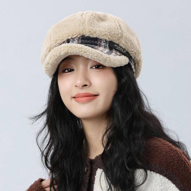 Plüsch achteckige Kappe Damen Herbst Winter warme Baskenmütze großen Kopf Zeitungsjunge Mütze