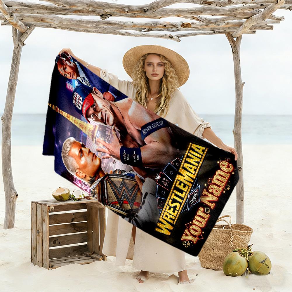 Wrestlemania Customized Name Beach Towel Soft Durable Quick-Dry Portable for SwimmingBeachCamping Travel Beach AccessoriesGym