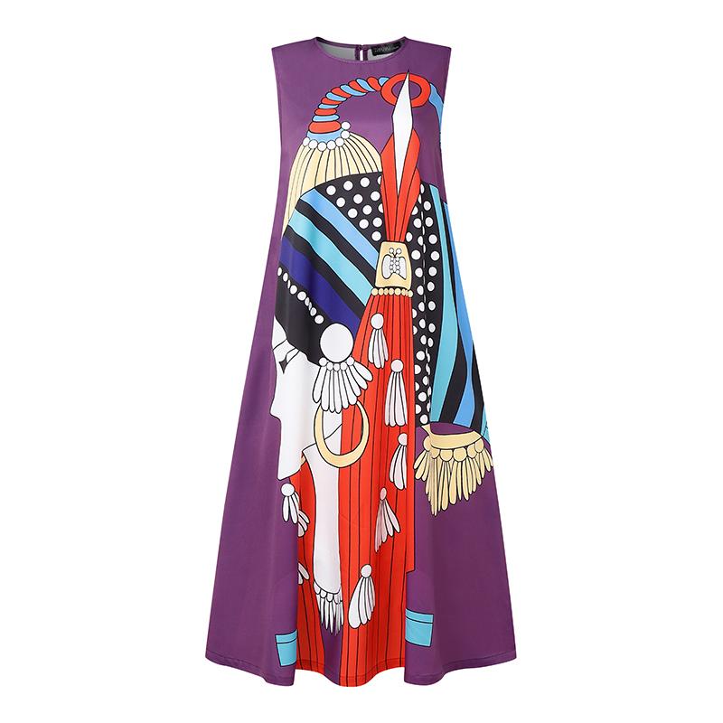 ZANZEA Women Printing Casual Round Neck Sleeveless Summer Dress