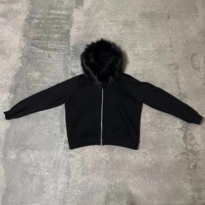 Zwart Rits Up Bont Patchwork Design Dames Heren Hoodies Mode Warm Koreaanse Stijl Sweatshirts Y2k Lange Mouw Unisex
