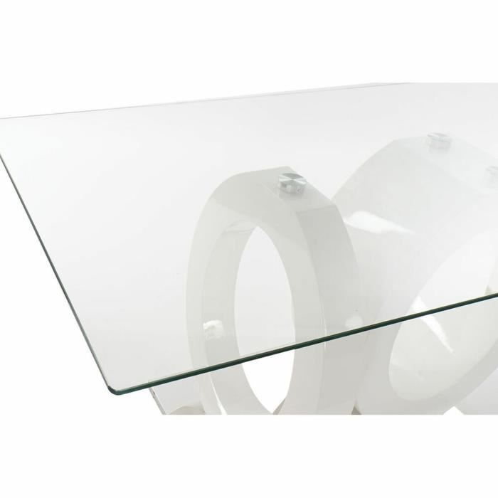 Table de salle à manger - 160x90 cm - Verre transparent - MDF blanc - Rectangulaire