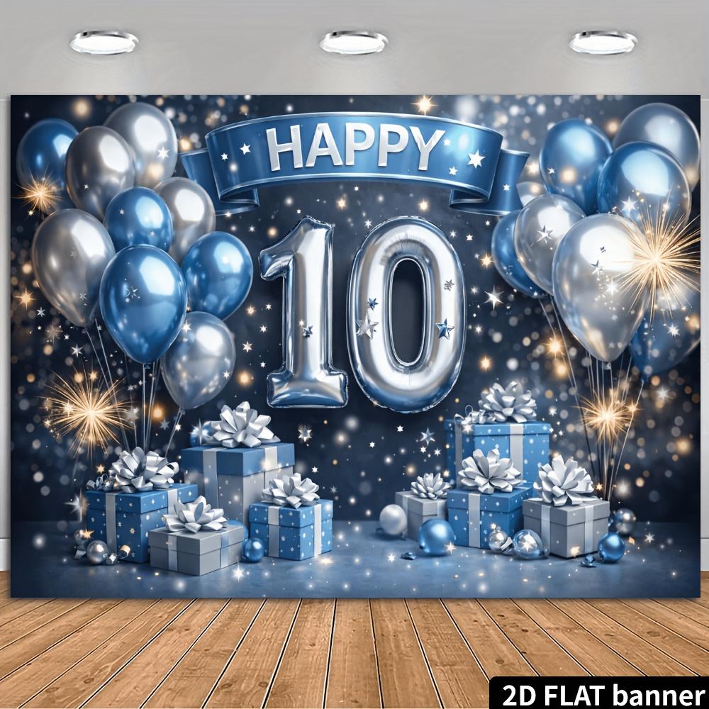 2D 10th Anniversary Celebration Banner Background - Blue and Silver Theme 10th Anniversary Celebration Background Polyester 100x150cm