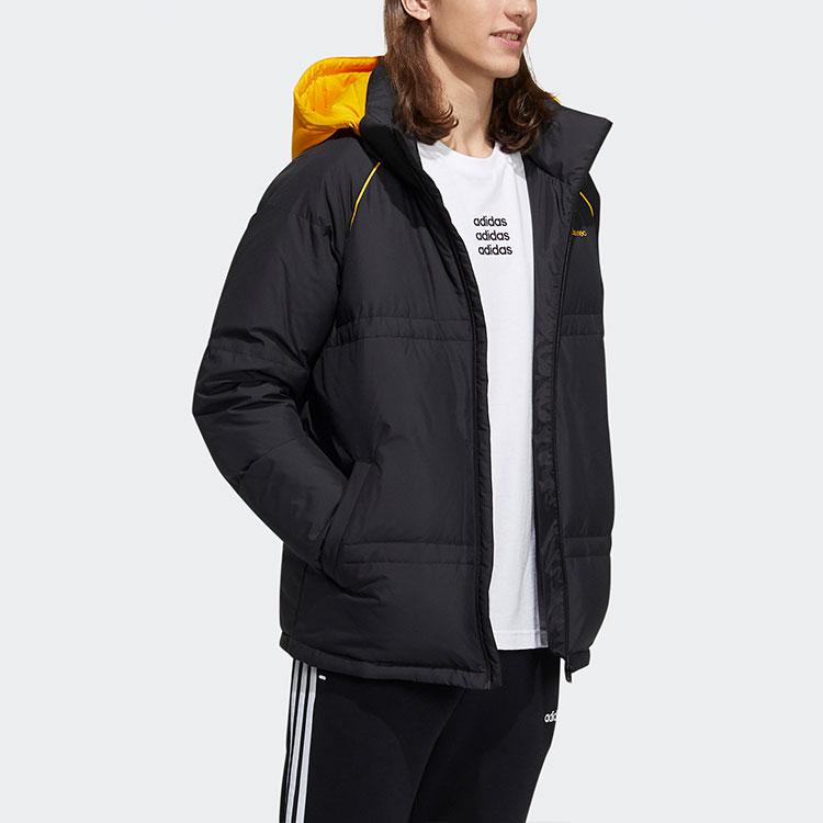 Adidas Neo Logo Patchwork Hooded Down Jacket With Duck Down Insulation Men Jackets Black HF0504
