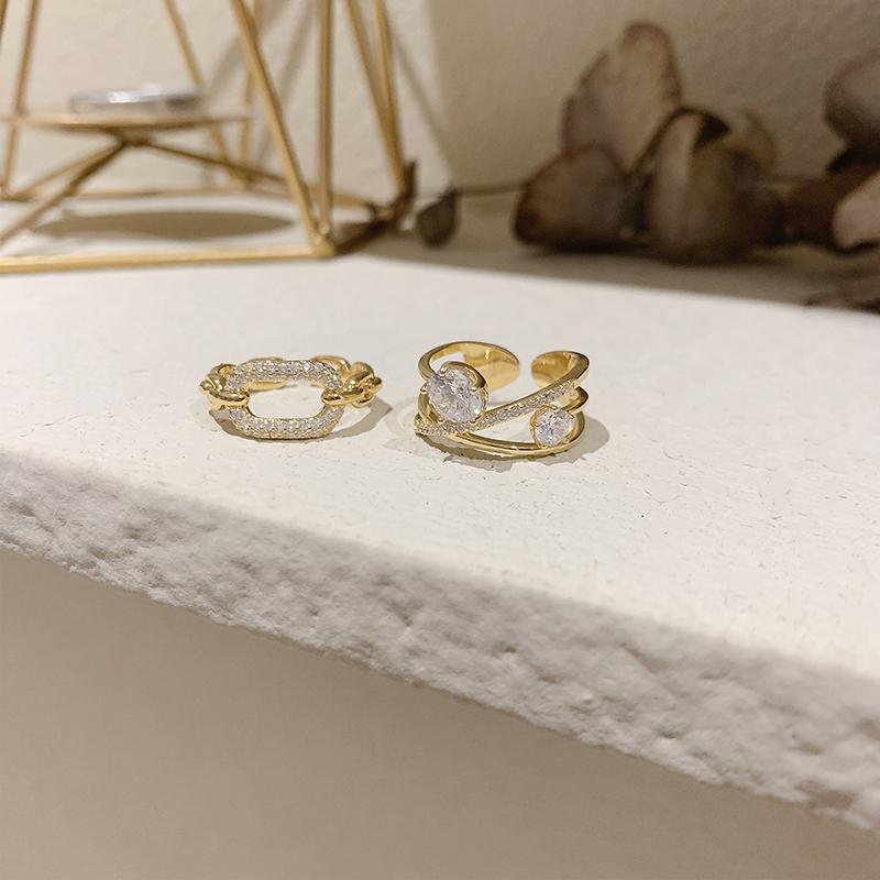 New Goth Hollow Out Square Metal Gold Color Zircon Open Ring For Woman Fashion Shining Jewelry Student Party Luxury Unusual Ring