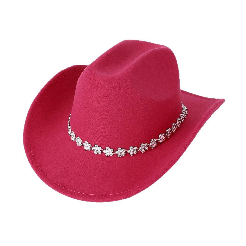 Ladies' gender-neutral top hat Western jazz hat curved wide brim accessories rhinestones flower decoration bridal wedding