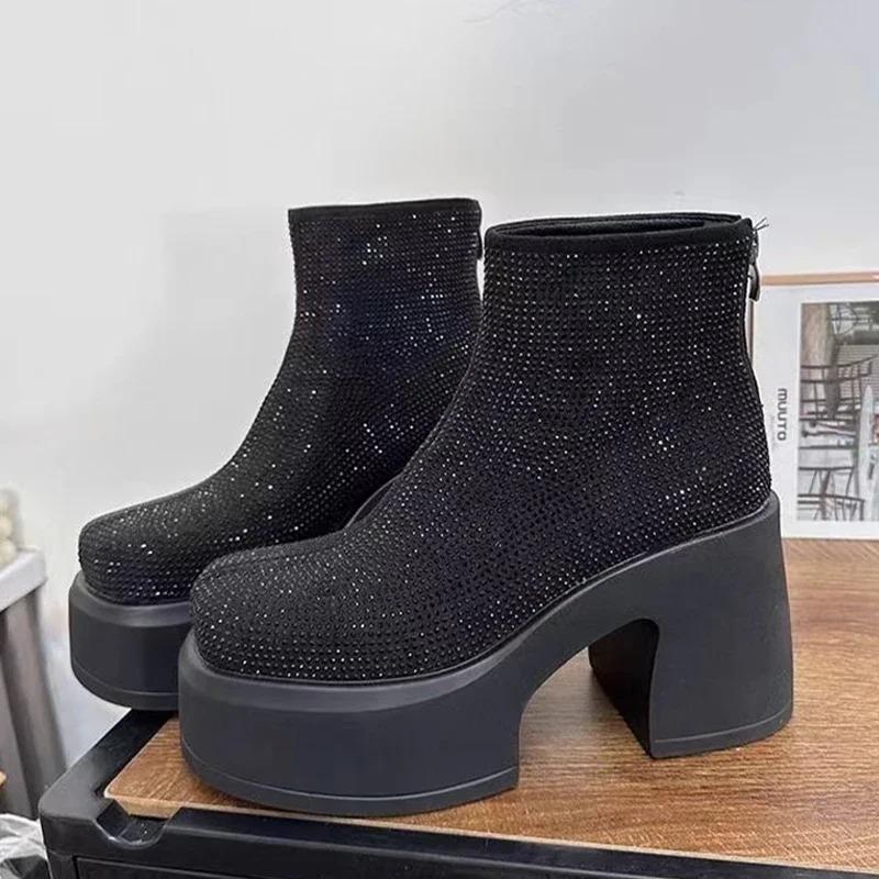 Crystal Platform Ankle Boots Women High Heels Luxury Shoes Woman 2025 Trend Winter Goth Fashion Snow Motorcycle Botas De Mujer