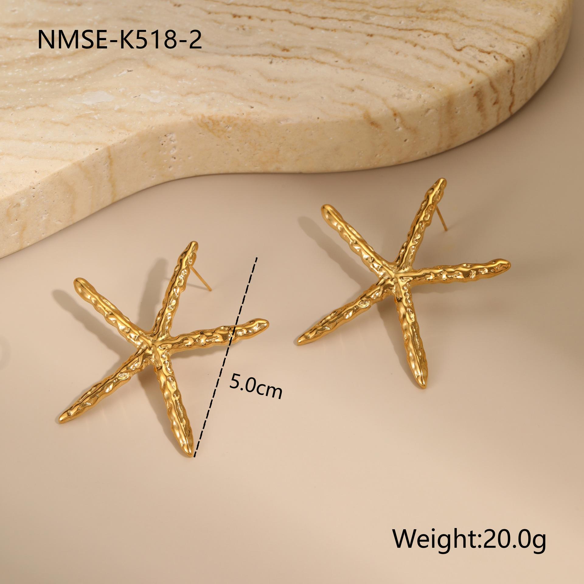 GEMCHIC Women s Ocean Style Hammered Starfish Earrings Stainless Steel Necklace Set