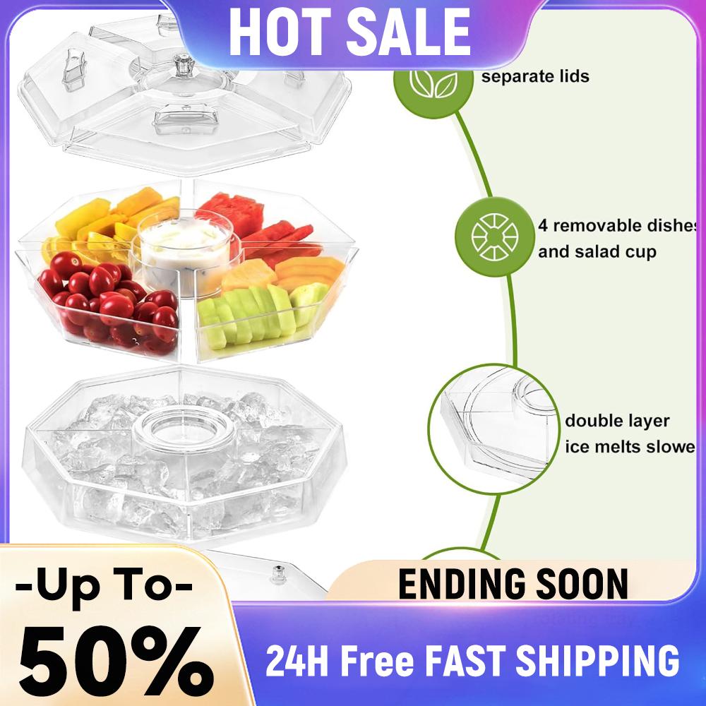 Rotating Cold Serving Tray Multi Purpose Divided Serving Trays Cold Food Buffet Server for Fruit&Vegetable&Appetizer&Shrimp China Mainland