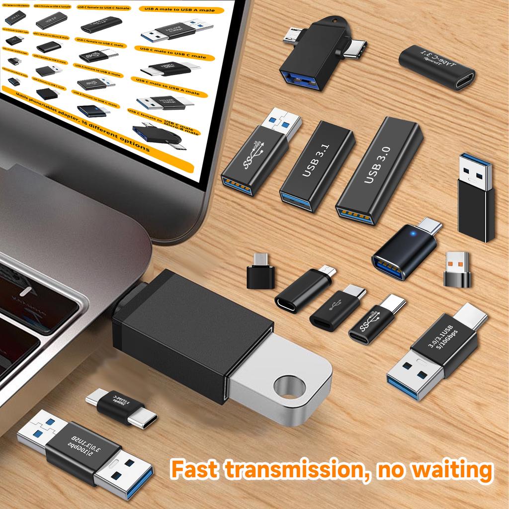 16PCS  USB-C to USB 3.0,USB to Micro-B,Female-To-Male Adapters OTG Power Mode for Smartphone Android Phone Tablet