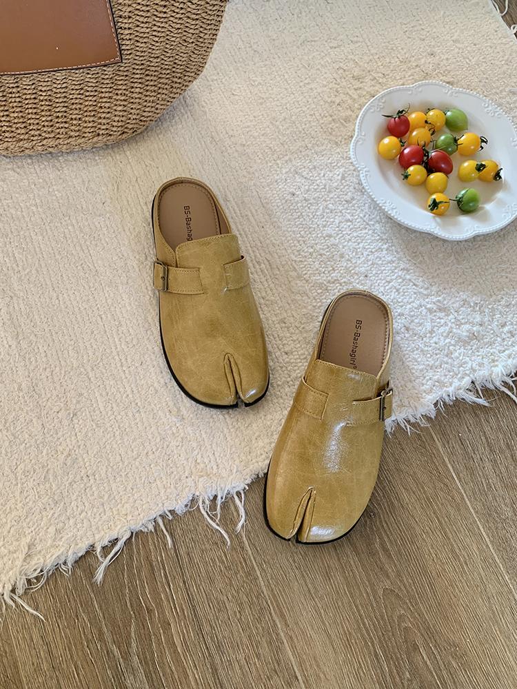 

Модные уникальные полушлепанцы с формой носка, пряжкой-ремнем, из черной однотонной искусственной кожи, на плоской подошве, женские туфли-слайды, летние, повседневные, для улицы, новинка 2025 года 40 жёлтый