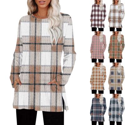 Womens Sweaters Crewneck Long Sleeve Shirts With Pockets Fall Outfits  Fashion Winter Clothing Side Slit