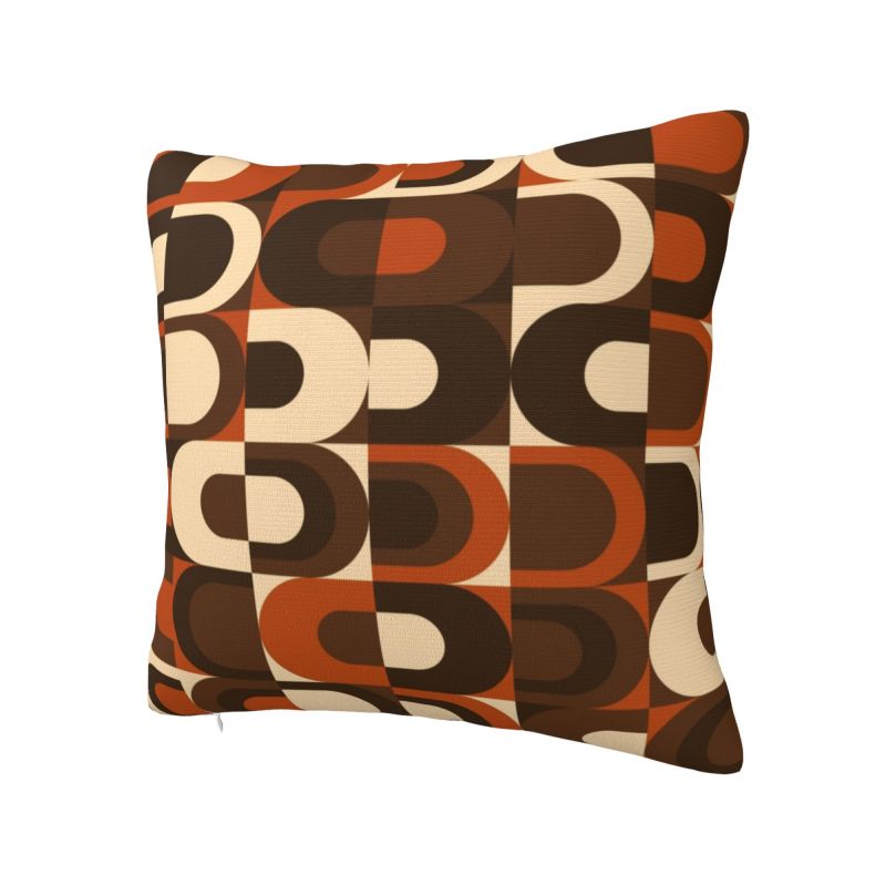 Custom 70s Pattern Retro Inustrial In Orange And Dark Brown Cushion Cover Modern Geometric Soft Nordic Pillow Living Room