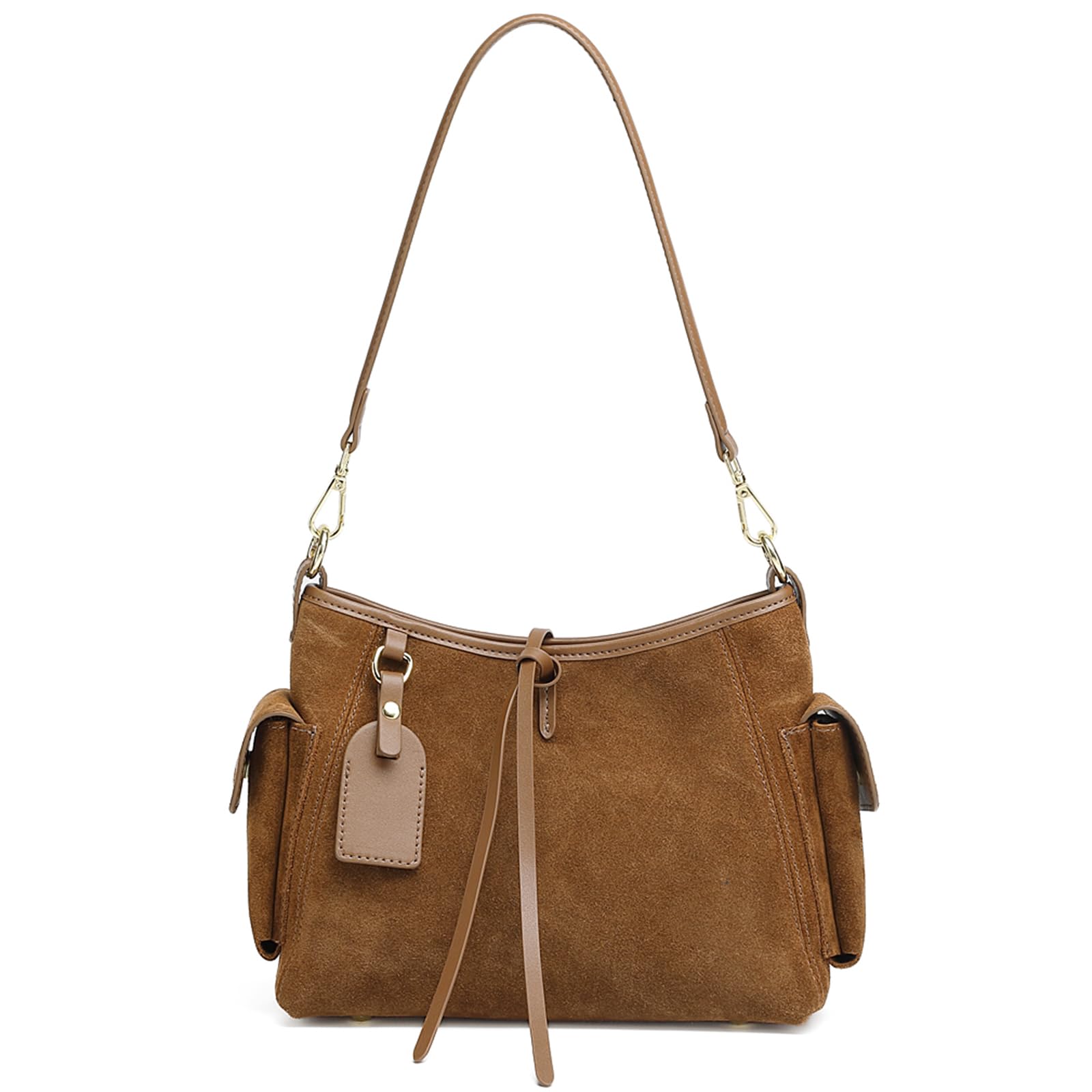 

MFFOR Genuine Leather Shoulder Bag, Crossbody Bag for Women, 2-Way, with Studs at the Bottom and Two Straps, Large Capacity, Stylish, Simple, Casual,