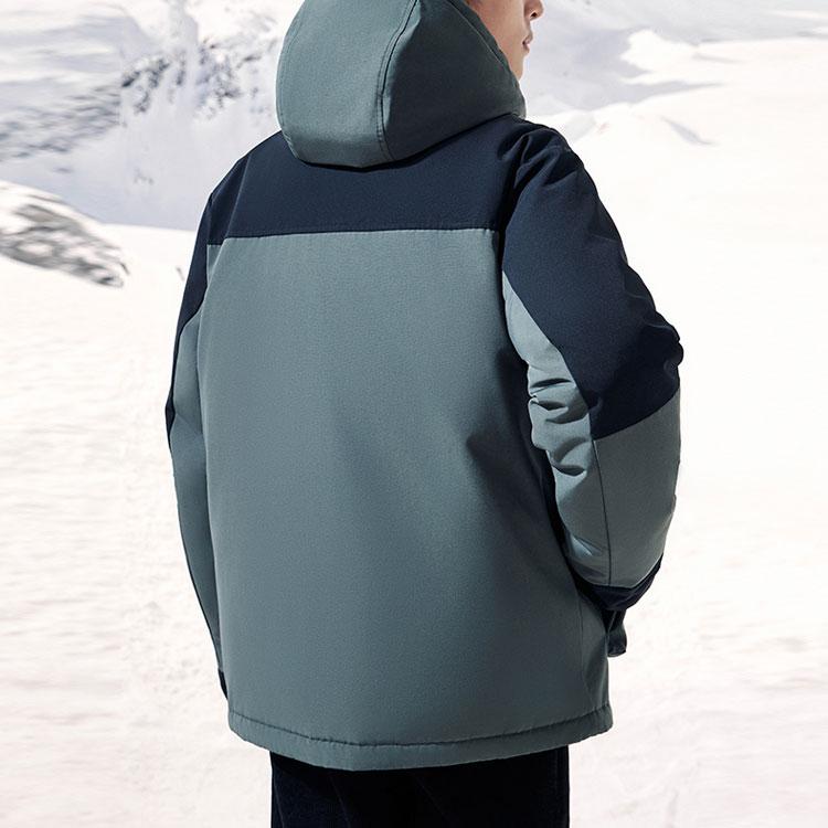 Anta Spliced Letter Zipper Hooded Down Jacket Men Outerwear Aquatic-Green Basic-Black 952347909-3