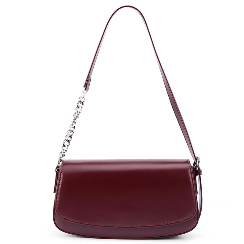 Women's Genuine Leather Minimalist Ladies Fashi retro design Flap Shoulder Bag With Chain Strap Crossbody Bag For Work Travel