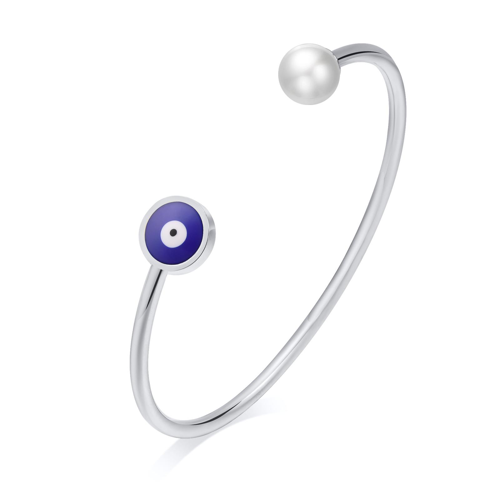

Pearls with Evil Eyes Cuff Bangle Bracelet for Little Boy Girl Birthday Gift Protection Jewelry VIP