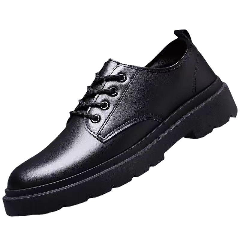 Men's Black Leather Business Casual Shoes - Spring & Autumn Korean Style, Versatile for Weddings or Everyday Wear