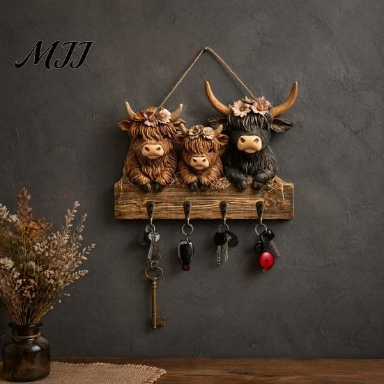 Dunkle Ästhetik Wandkunst Halloween Eingangsbereich Schlüsselhalter mit 4 Haken, Hängendes Holzschild, Montierbares handgefertigtes Holzhandwerk Rack für Schlüssel Taschen Und Leinen,