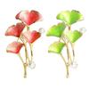 Brooch Pin Enamel Finish Imitation Pearls Ginkgo Leaf Design Zinc Alloy Pin with Gold-Plated Edges Suits Coats Sweaters Badge