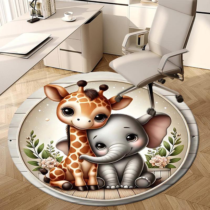 1PC Giraffe Elephant Non-Slip Floor Round carpet, Office, family, bedroom, Large Area Rug Indoor Rugs, Vibrant Colors-Z0462
